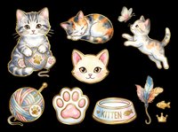 Cute cats and kitten accessories collection isolated on transparent background, ready for t-shirt designs, stickers, clipart, print-on-demand products and sublimation projects.