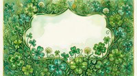 Watercolor St. Patricks Day frame with green shamrocks and clover, blank label for text, festive Irish holiday card design.