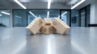 Cardboard shipping boxes scattered on modern office floor with fragile symbols, representing logistics and delivery challenges in corporate environment.