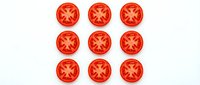 Fresh ripe tomato slices arranged in grid pattern on white background, isolated for culinary design, cooking content, recipe blogs, food packaging and restaurant menus.