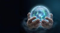Hands holding glowing digital globe with blue energy light, representing global technology, innovation, and future connectivity for business and environmental concepts.