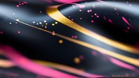 Abstract background with dynamic golden light trails and pink particles floating on dark surface creating elegant motion effect and luxury atmosphere.