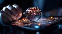 Crystal ball reflection captures glowing urban cityscape at night with bokeh lights, creative photography showing inverted metropolitan view through glass sphere.