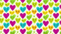 Colorful kawaii hearts seamless pattern with cute smiling faces in bright colors. Perfect for children's designs, wrapping paper, textiles.