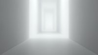 Bright white corridor with soft light at the end, creating a clean, minimalist tunnel perspective for backgrounds and design projects.