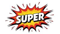 Comic book style burst with super text in bold letters on explosive starburst background. Pop art speech bubble design for promotional materials and advertising.