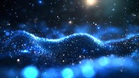Magical blue cosmic wave with glowing particles and bokeh lights against dark starry background creates mystical celestial atmosphere for space designs.