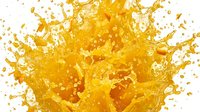 Dynamic orange juice splash with droplets and bubbles creating energetic burst pattern on white background for beverage advertising and design projects.