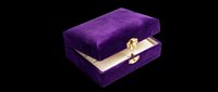 Purple velvet jewelry box with gold clasp, open lid, cream interior, isolated on transparent background. Great for stickers, print on demand, and T-shirt design.