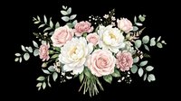 Watercolor floral bouquet with pink roses, white peonies, and eucalyptus, isolated on transparent background. Ready for wedding cards, stickers, and print on demand.