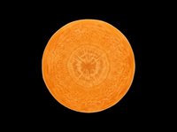 Orange mandala circular ornament with intricate geometric patterns isolated on transparent background, ready for t-shirt design, clipart, stickers, sublimation and print-on-demand projects.