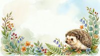 Cute hedgehog surrounded by wildflowers and botanical elements in watercolor style, suitable for children's illustrations, nursery decor, greeting cards, and storybook artwork.