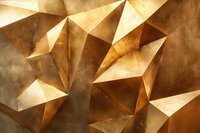 Abstract geometric golden polygonal surface with sharp angles and shadows creating dynamic modern luxury background pattern for design projects.