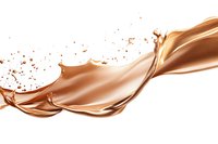 Flowing liquid copper or bronze metallic splash wave with droplets on white background, dynamic fluid motion effect for luxury cosmetic designs.