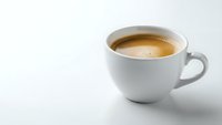 White ceramic coffee cup with fresh espresso on clean background for cafe and restaurant marketing materials.