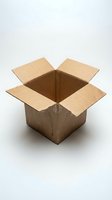 Open cardboard shipping box with flaps raised, isolated on white background, ready for packaging, delivery, and logistics design projects.