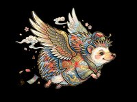 Whimsical winged hedgehog with ornate patterned armor and decorative elements, isolated on transparent background. Ready for t-shirt design, clipart, stickers, sublimation, and print-on-demand projects.