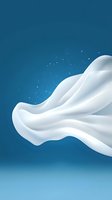 Flowing white silk fabric with sparkling elements against deep blue background creates elegant motion effect for luxury advertising and fashion designs.