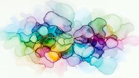 Abstract watercolor bubbles in rainbow colors floating on white background for creative design projects and artistic compositions.
