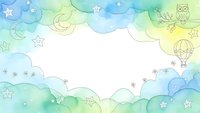 Watercolor clouds frame with stars, moon and owl creating dreamy border on white background. Perfect for baby shower invitations and nursery decor.