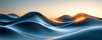 Abstract blue and orange waves forming smooth undulating landscape against gradient sky background, creating futuristic digital terrain with glowing light effects.