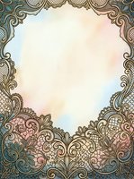 Ornate vintage frame with intricate scrollwork border and watercolor wash background, isolated on white. Perfect for invitations, certificates, and decorative design projects.