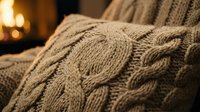 Cozy knitted sweater with cable knit texture in warm neutral tones, perfect for fall and winter fashion, lifestyle, and comfort-themed designs.