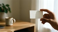 Close-up of hand holding blank white business card against bright window light, ideal for corporate branding and stationery mockups.