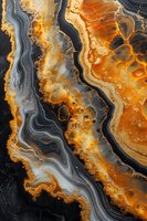 Abstract luxury marble texture in black, orange and gold tones. Natural stone pattern with flowing lines and swirls perfect for premium interior design and wallpaper backgrounds.