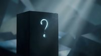 Black cube with glowing white question mark symbol in mysterious blue-tinted environment for concept designs about uncertainty and unknown solutions.