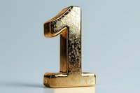 Golden metallic number one on light background, textured surface with scratched effect creates vintage appeal, isolated object for design and typography.