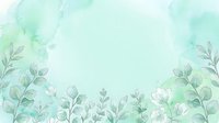 Watercolor botanical border with soft green and mint foliage, eucalyptus leaves, and delicate plants on light background. Isolated design element for invitations, cards, and web graphics.