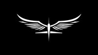 White winged cross symbol on black background, isolated religious emblem for spiritual designs, faith-based graphics, church materials and Christian merchandise.