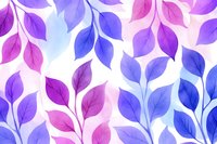 Watercolor leaves in vibrant purple and blue hues create seamless nature pattern on white background. Delicate botanical design for fabric, wallpaper and surface decoration.