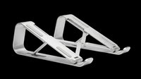 Pair of silver metal laptop stands isolated on transparent background, ready for e-commerce, product design, print-on-demand, and digital marketing applications.