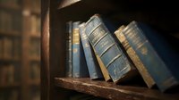 Antique leather-bound books arranged on wooden shelf with warm sunlight casting shadows, evoking nostalgia and literary heritage for library, education, and vintage design projects.