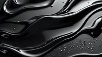 Sleek black liquid waves with water droplets creating dynamic abstract pattern on dark surface.