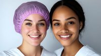 Diverse female healthcare workers in medical uniforms smiling at camera. Young multiethnic medical team showing positive attitude and professionalism.