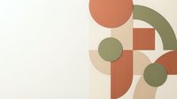 Geometric abstract composition with terracotta, olive, and beige shapes including circles and rectangles on neutral background, isolated for design use.