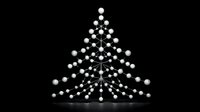 Elegant white pearl Christmas tree made of connected dots on black background for holiday greeting cards and festive decorations.