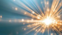 Radiant light burst with glowing rays spreading across turquoise background, creating dynamic motion effect with lens flares and luminous particles.