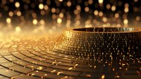 Stacked golden coins forming wave pattern with bokeh light effects in background, creating luxurious financial concept. Wealth and investment visualization.