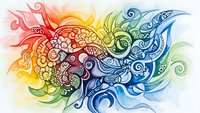 Vibrant rainbow watercolor mandala with flowing ornamental swirls and decorative patterns on white background for meditation and spiritual design projects.