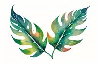 Vibrant watercolor monstera leaves with gradient green and orange tones on white background, isolated botanical art element for tropical design projects.