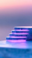 Glowing neon steps with pink and purple lighting effects against blurred background create futuristic atmosphere for product display and promotional designs.