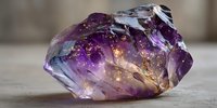 Raw amethyst crystal specimen with deep purple coloration and natural crystalline formations on wooden surface for mineral collection and healing practices.