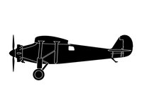 Vintage biplane silhouette isolated on white background, ready for aviation design projects, t-shirt printing, and vintage aircraft graphics.