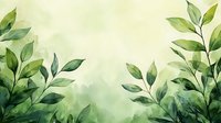Watercolor botanical frame with green leaves and branches on soft gradient background for natural design projects and organic branding materials.