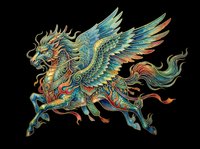 Ornate winged dragon horse in vibrant colors, isolated on transparent background. Ready for t-shirt design, stickers, sublimation, and print on demand clipart.