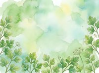 Watercolor herb garden border with parsley and botanical foliage on white background, suitable for culinary, wellness, and organic product design projects.
